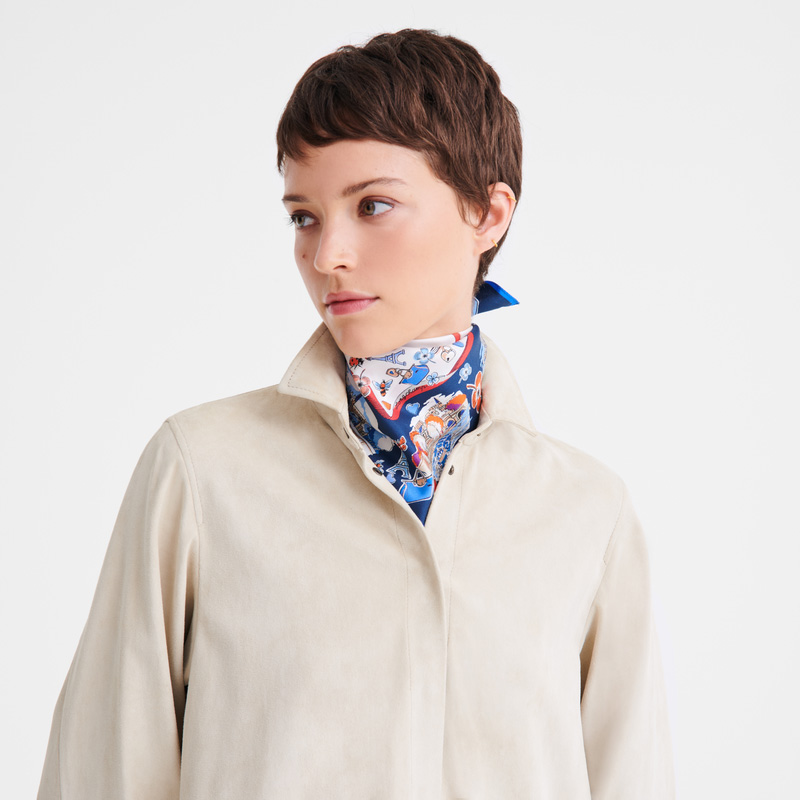 Longchamp Equestrian Tower Silk scarf 50 Ecru | LC-QDTS3860