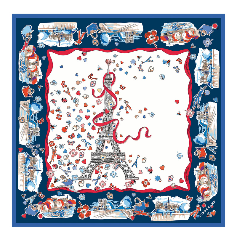 Longchamp Equestrian Tower Silk scarf 50 Ecru | LC-QDTS3860