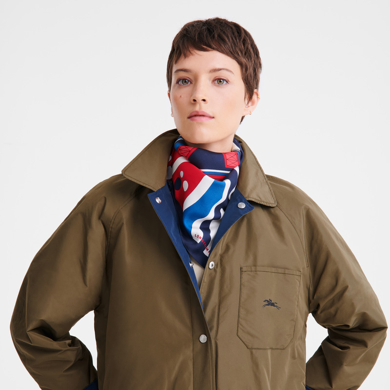 Longchamp Equestrian Tower Silk scarf 70 Red/Navy | LC-RGKA4364