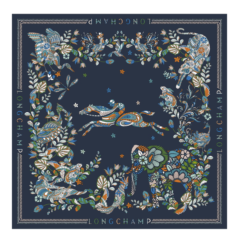 Longchamp Forêt Silk scarf 90 Azul Marino | LC-HTGM8958