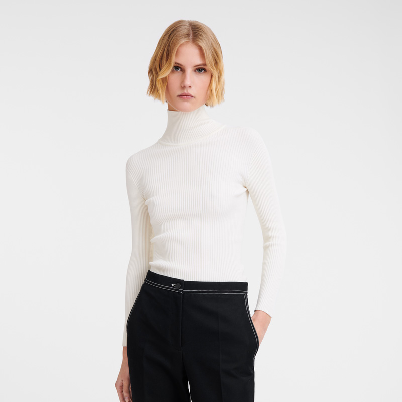 Longchamp High collar fitted jumper Ecru | LC-HEUN2946