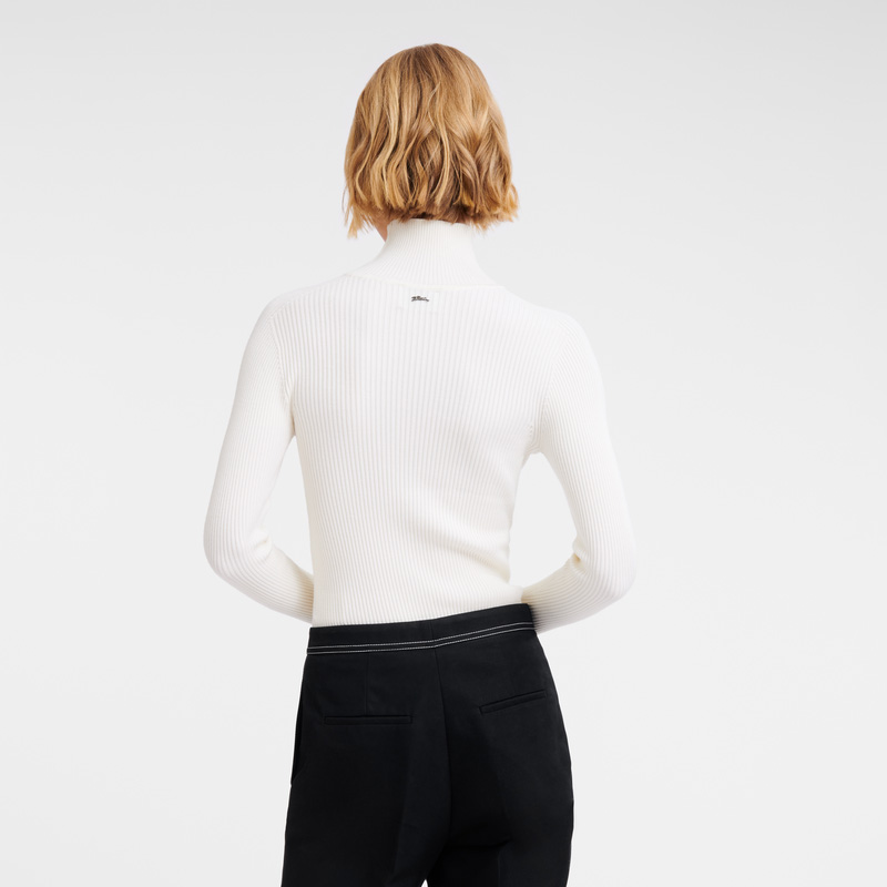 Longchamp High collar fitted jumper Ecru | LC-HEUN2946