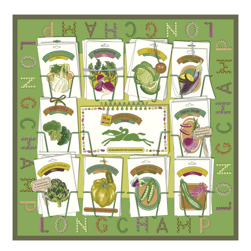 Longchamp In the Vegetable Garden Silk scarf 70 Laurel | LC-NMRZ6523
