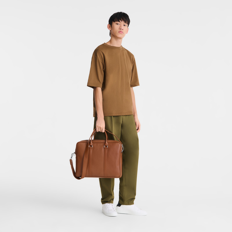 Longchamp Le Foulonné M Briefcase Caramel | LC-RSSU6823