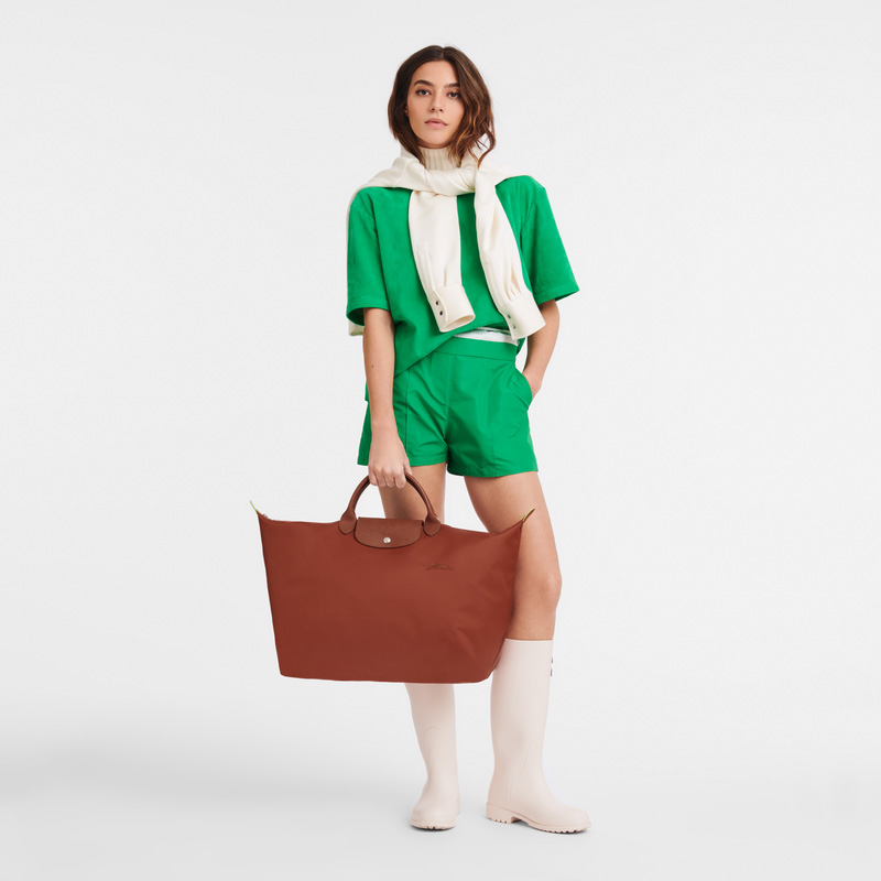 Longchamp Le Pliage Green L Travel bag Chestnut | LC-XUBV8318