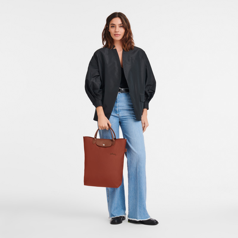 Longchamp Le Pliage Green M Tote bag Chestnut | LC-EOAM9044
