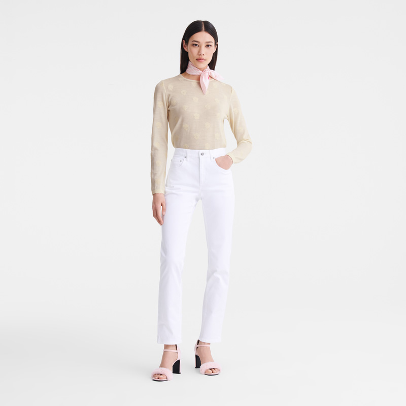 Longchamp Round neck sweater Ecru | LC-NIIH8432