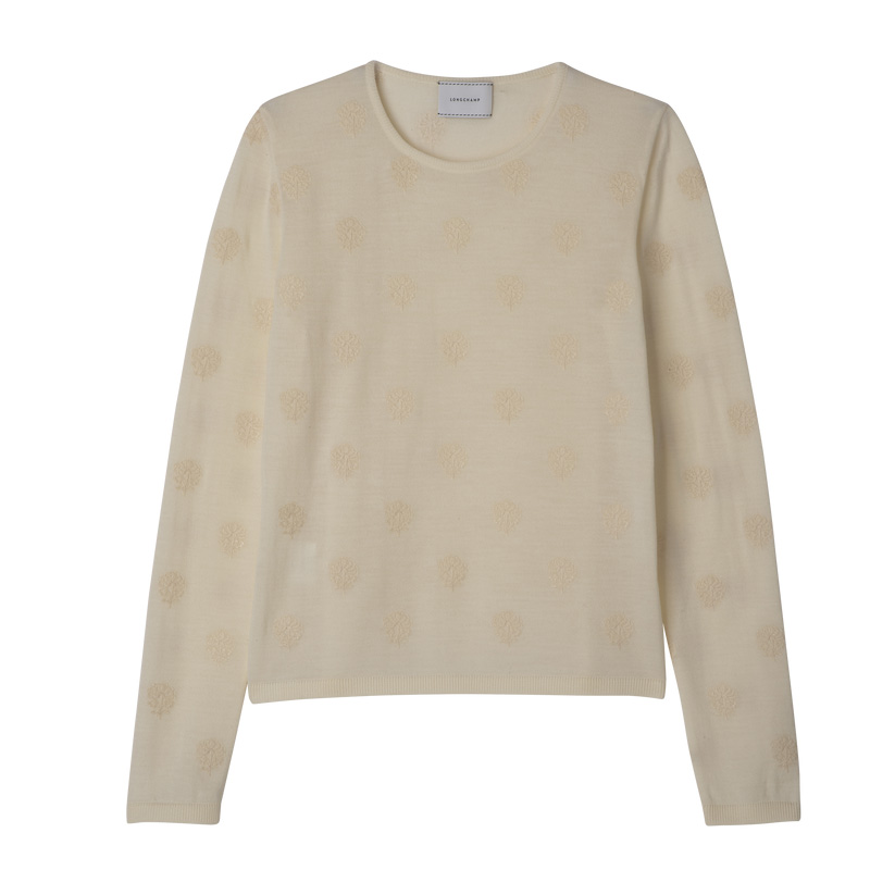 Longchamp Round neck sweater Ecru | LC-NIIH8432
