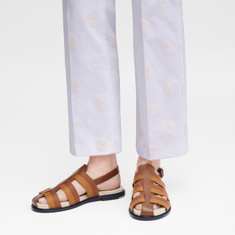 Longchamp Shadow Sandals Cognac | LC-ZKEQ6846