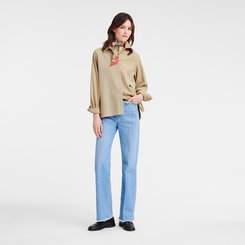 Longchamp Straight leather shirt Linen | LC-KTPK7339