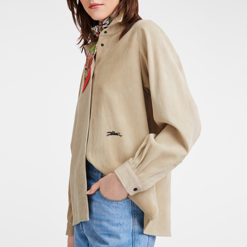 Longchamp Straight leather shirt Linen | LC-KTPK7339
