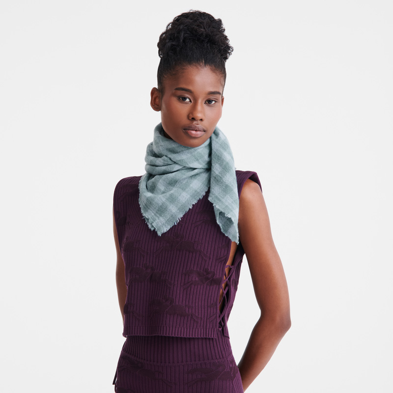Longchamp Summer Gingham Stole Vervain | LC-UZMH4995