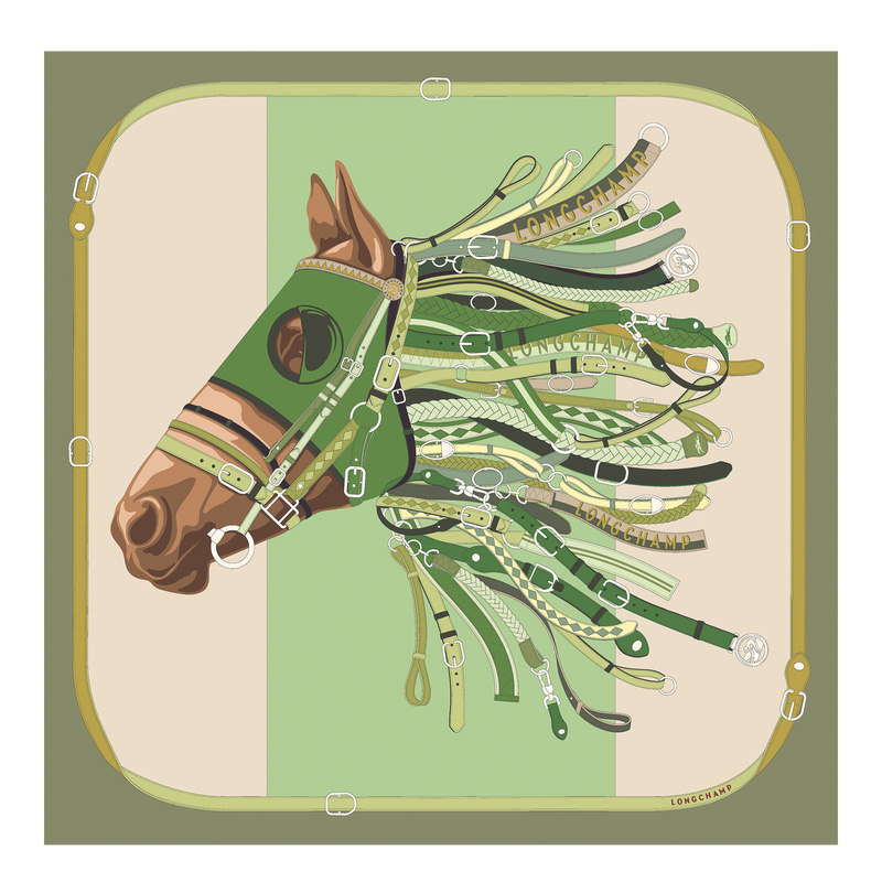 Longchamp Tête de cheval Silk scarf 90 Artichoke | LC-NVRP6706