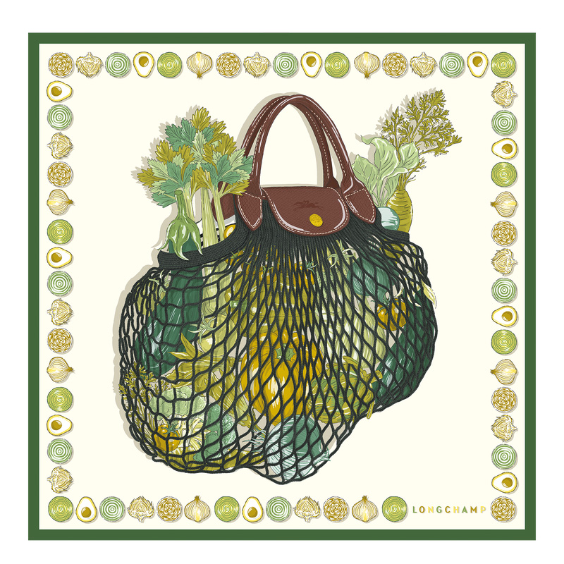 Longchamp The Gourmet Mesh bag Silk scarf 70 Laurel | LC-PDBL6023