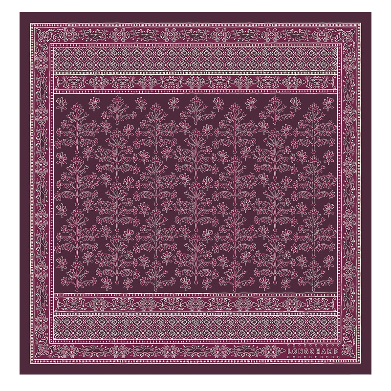 Longchamp Tree of Life Silk scarf 50 Eggplant | LC-XKGN5314