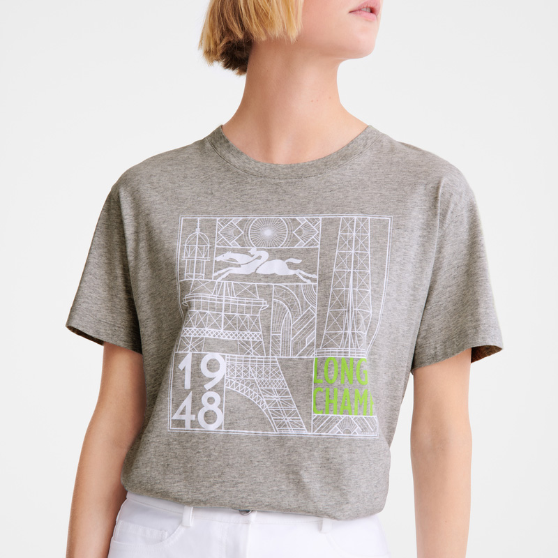 Longchamp T-shirt Gris | LC-SSBY1825