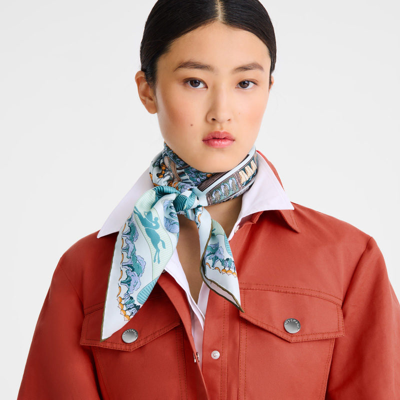 Longchamp Vegetable Garden Silk scarf 90 Azul Marino | LC-BIGG9887