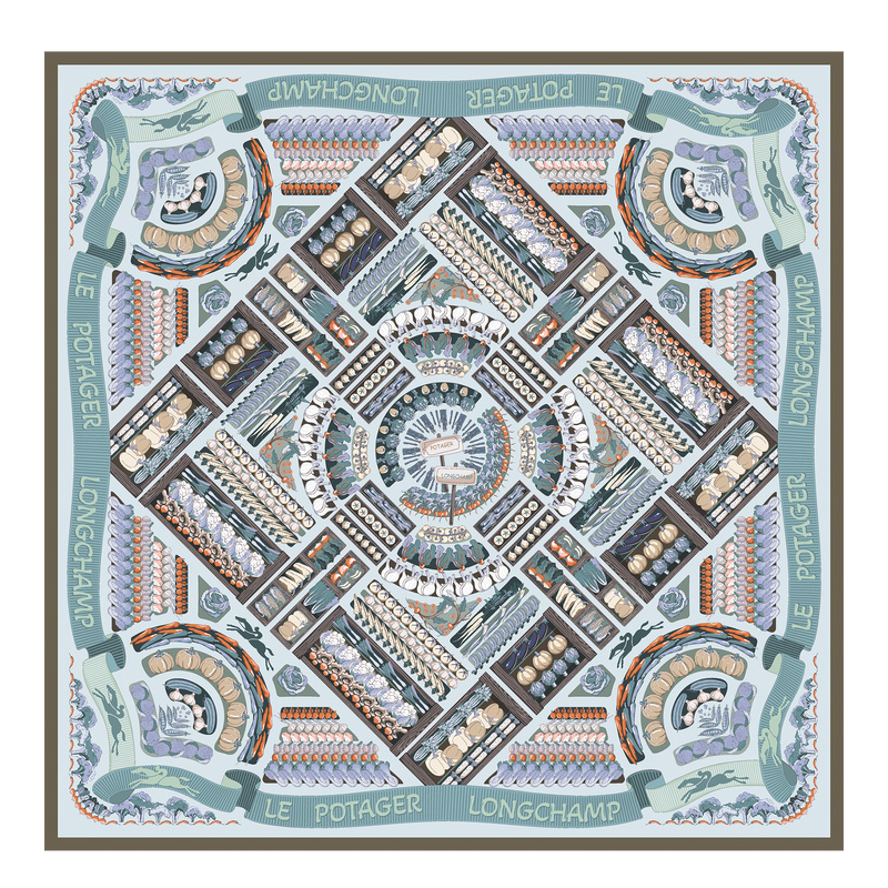 Longchamp Vegetable Garden Silk scarf 90 Azul Marino | LC-BIGG9887